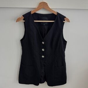 Mina Self Black Tailored Sleeveless Blazer Vest Minimalist Button Front Size S